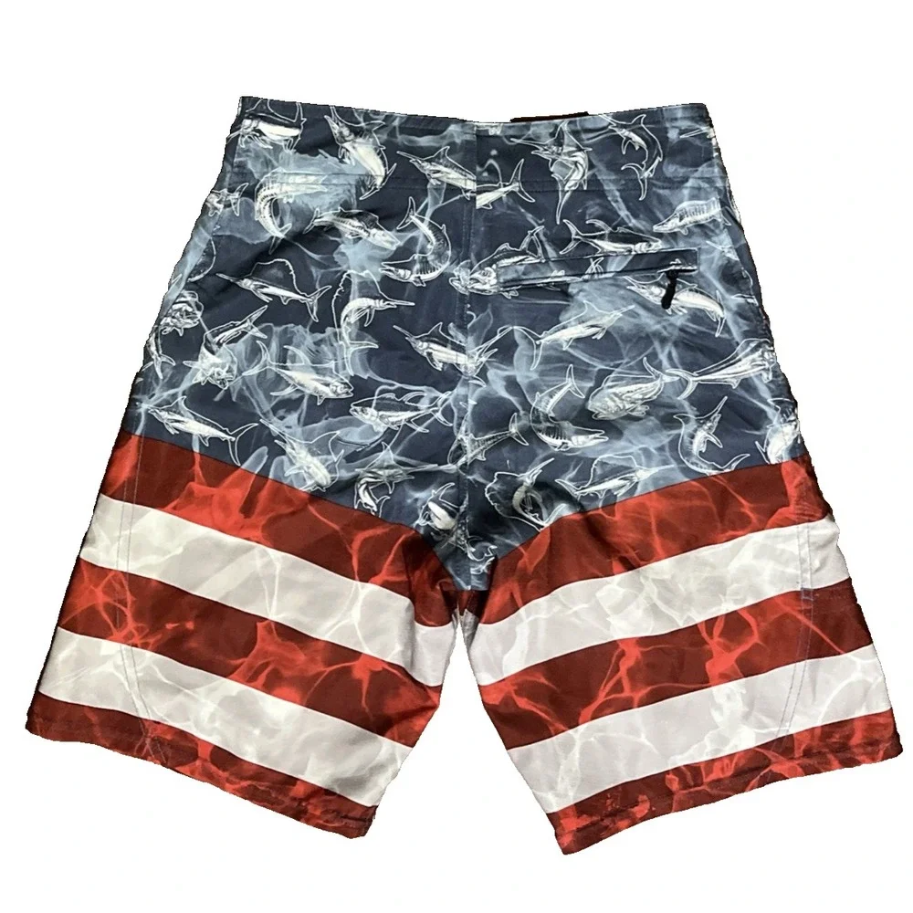 Pelagic Board Shorts Youth Size 25 (L) Sharkskin American Flag Stripe Fishing